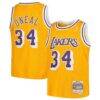 Shaquille O'Neal Los Angeles Lakers Mitchell & Ness Youth Swingman Throwback Jersey - Gold - Front View