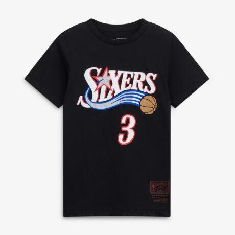 Allen Iverson Philadelphia 76ers Mitchell & Ness Youth Hardwood Classics Name & Number T-Shirt - Black - Side View
