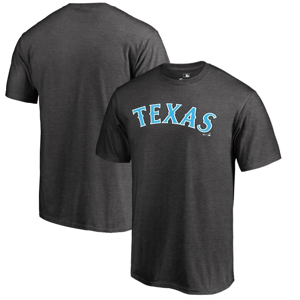 Texas Rangers Blue Wordmark T-Shirt – Heathered Charcoal