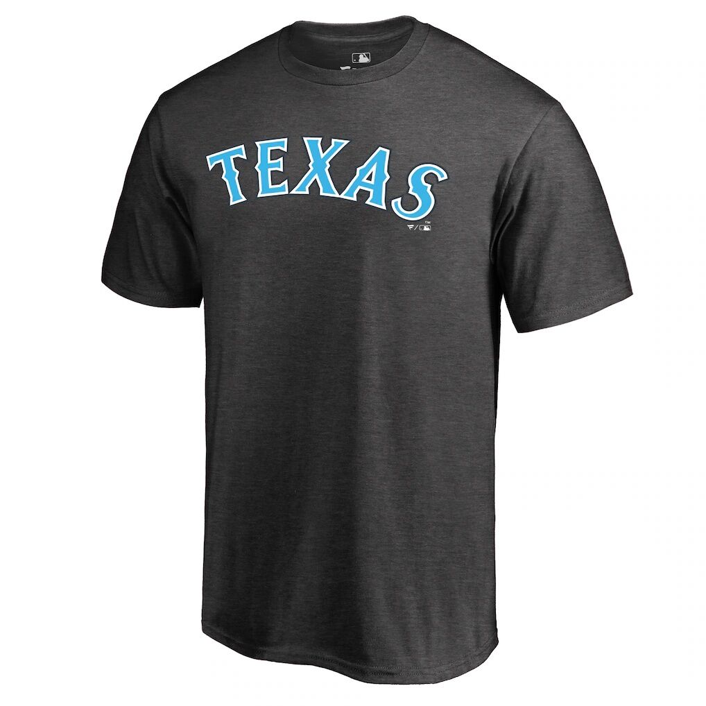 Texas Rangers Blue Wordmark T-Shirt – Heathered Charcoal