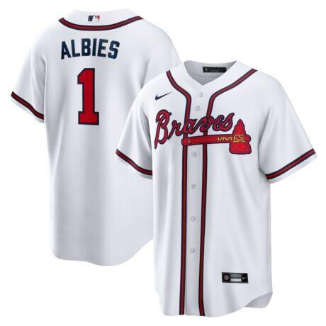 Ozzie Albies Atlanta Braves Nike Home Replica Player Name Jersey - White - Front View