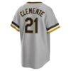 Roberto Clemente Pittsburgh Pirates Nike Road Cooperstown Collection Player Jersey - Gray - Detail View