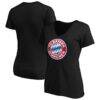Bayern Munich Women's Official Logo V-Neck T-Shirt - Black - Front View
