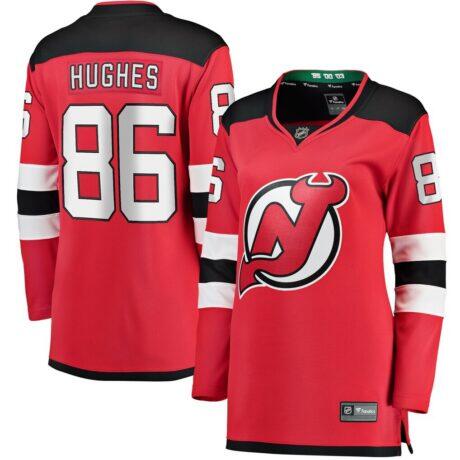 Jack Hughes New Jersey Devils Fashion7 Women's Home Breakaway Jersey - Red - Front View