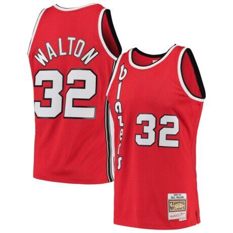 Bill Walton Portland Trail Blazers Mitchell & Ness 1976/77 Hardwood Classics Swingman Jersey - Red - Front View