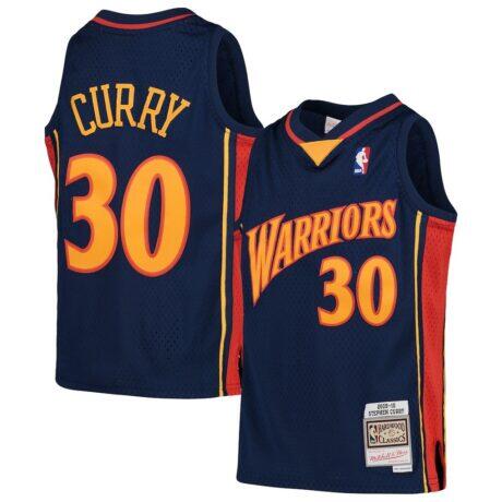 Stephen Curry Golden State Warriors Mitchell & Ness Youth 2009-10 Hardwood Classics Swingman Throwback Jersey - Navy - Front View
