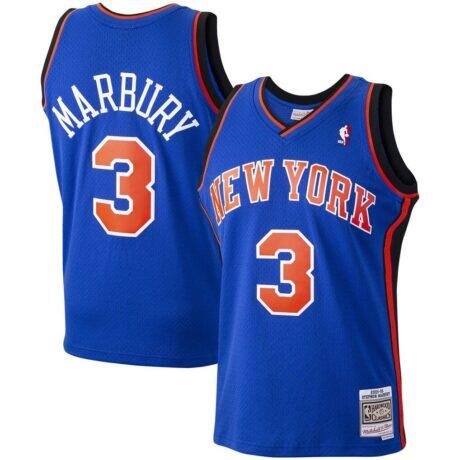 Stephon Marbury New York Knicks Mitchell & Ness Hardwood Classics Swingman Jersey - Blue - Front View