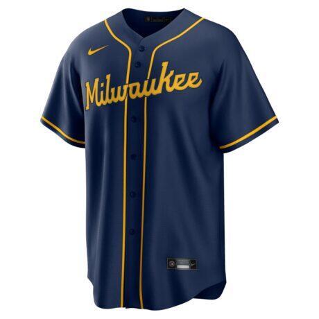 Milwaukee Brewers Nike Alternate Replica Team Jersey - Navy - Alt1