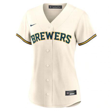 Milwaukee Brewers Nike Women's Home Replica Team Jersey - Cream - Side View