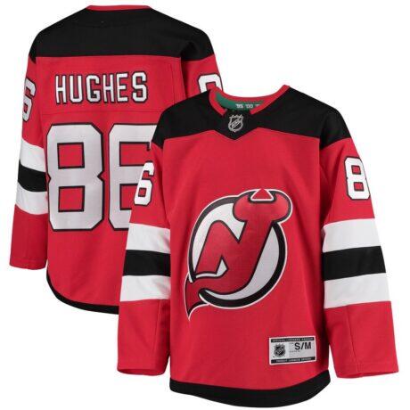 Jack Hughes New Jersey Devils Youth Home Premier Player Jersey - Red - Front View