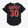 Ken Griffey Jr. Cincinnati Reds Mitchell & Ness Cooperstown Collection Mesh Batting Practice Button-Up Jersey - Black - Detail View