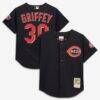 Ken Griffey Jr. Cincinnati Reds Mitchell & Ness Cooperstown Collection Mesh Batting Practice Button-Up Jersey - Black - Front View