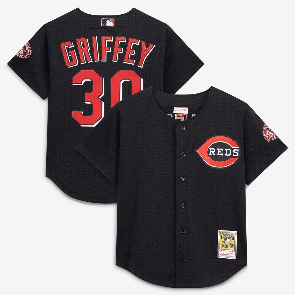 Ken Griffey Jr. Cincinnati Reds Mitchell & Ness Cooperstown Collection Mesh Batting Practice Button-Up Jersey