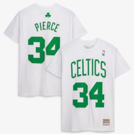 Paul Pierce Boston Celtics Mitchell & Ness Hardwood Classics Stitch Name & Number T-Shirt - White - Front View