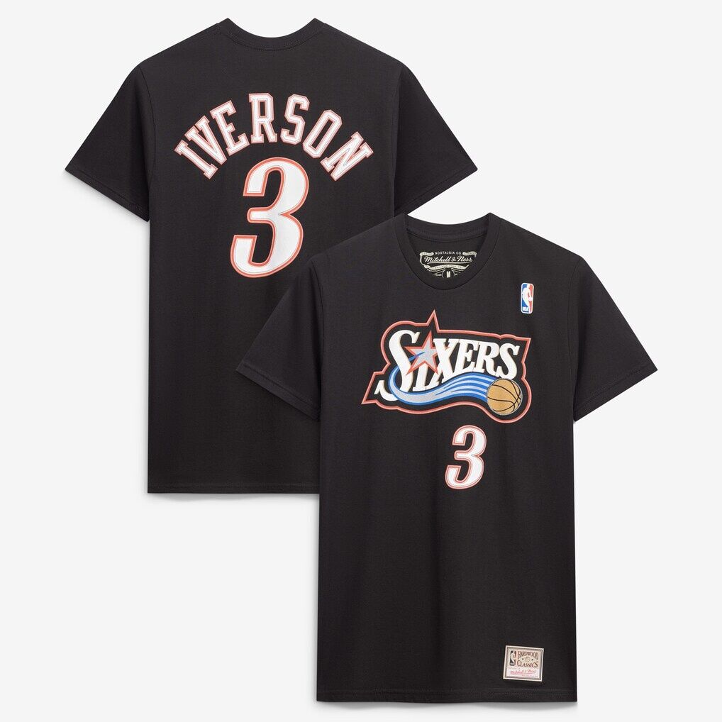 Allen Iverson Philadelphia 76ers Mitchell & Ness Hardwood Classics Stitch Name & Number T-Shirt