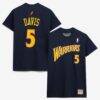 Baron Davis Golden State Warriors Mitchell & Ness Hardwood Classics Stitch Name & Number T-Shirt - Navy - Front View