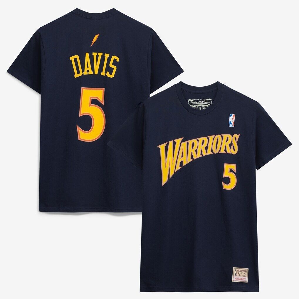 Baron Davis Golden State Warriors Mitchell & Ness Hardwood Classics Stitch Name & Number T-Shirt