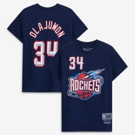Hakeem Olajuwon Houston Rockets Youth Hardwood Classics Name & Number T-Shirt - Navy - Front View