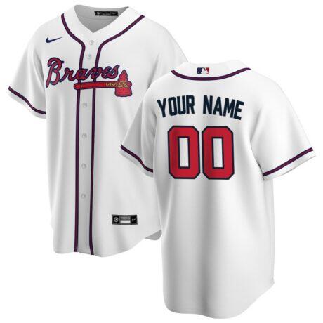 Atlanta Braves Nike Home Replica Custom Jersey - White - Front View