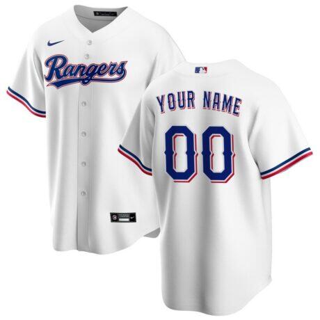 Texas Rangers Nike Home Replica Custom Jersey - White - Front View