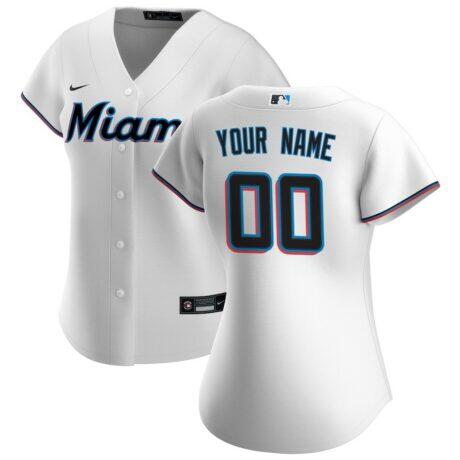 Miami Marlins Nike Women's Home Replica Custom Jersey - White - Front View