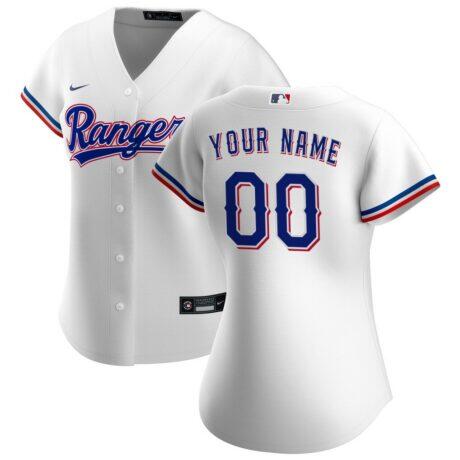 Texas Rangers Nike Women's Home Replica Custom Jersey - White - Front View