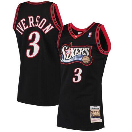 Allen Iverson Philadelphia 76ers Mitchell & Ness 1997/98 Hardwood Classics Authentic Jersey - Black - Front View