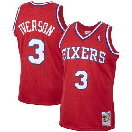 Allen Iverson Philadelphia 76ers Mitchell & Ness 2002/03 Hardwood Classics Swingman Jersey - Red - Front View