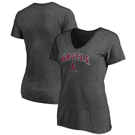 Los Angeles Angels Fashion7 Women's Team Logo Lockup V-Neck T-Shirt - Heather Charcoal - Front View
