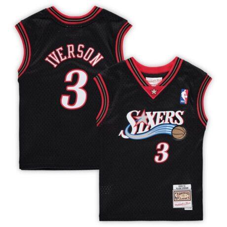 Allen Iverson Philadelphia 76ers Mitchell & Ness Preschool 2000-2001 Hardwood Classics Throwback Team Jersey - Black - Front View
