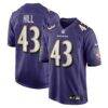 Justice Hill Baltimore Ravens Nike Game Jersey - Purple - Front View