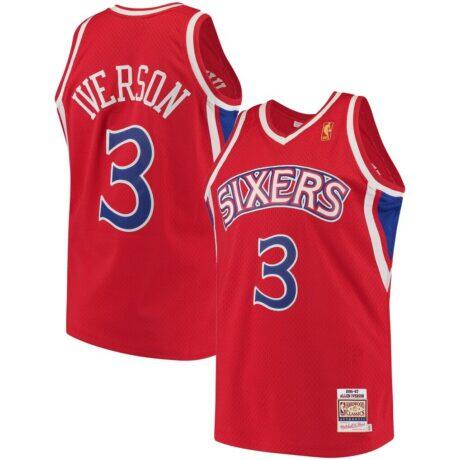 Allen Iverson Philadelphia 76ers Mitchell & Ness 1996/97 Hardwood Classics Authentic Jersey - Red - Front View