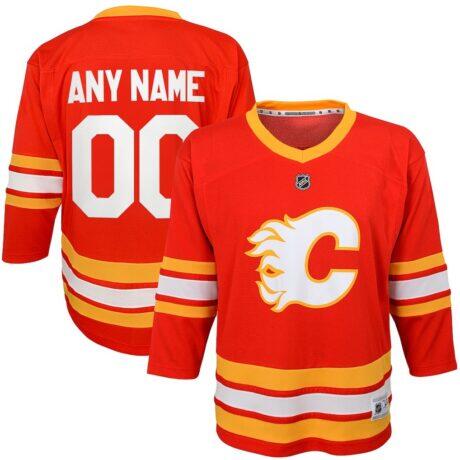 Calgary Flames Youth Home Replica Custom Jersey - Red - Front View