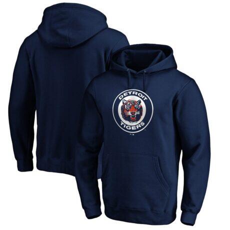 Detroit Tigers Cooperstown Collection Huntington Logo Fitted Pullover Hoodie - Navy - Front View