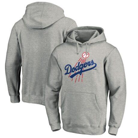 Los Angeles Dodgers Cooperstown Collection Huntington Logo Fitted Pullover Hoodie - - Front View
