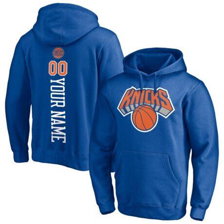 New York Knicks Playmaker Personalized Name & Number Pullover Hoodie - Blue - Front View