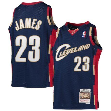 LeBron James Cleveland Cavaliers Mitchell & Ness Youth 2008-09 Hardwood Classics Swingman Jersey - Navy - Front View
