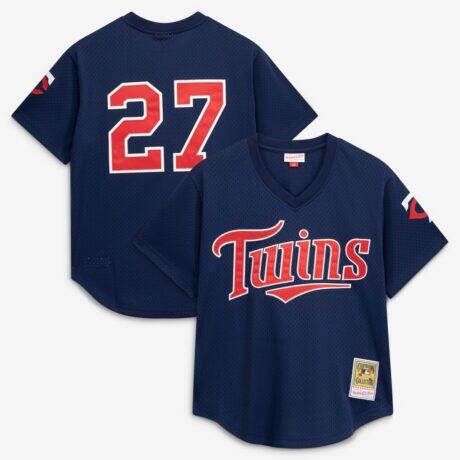 David Ortiz Minnesota Twins Mitchell & Ness 2002 Cooperstown Collection Mesh Batting Practice Jersey - Navy - Front View