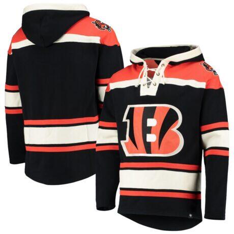 Cincinnati Bengals '47 Lacer V-Neck Pullover Hoodie - Black - Front View