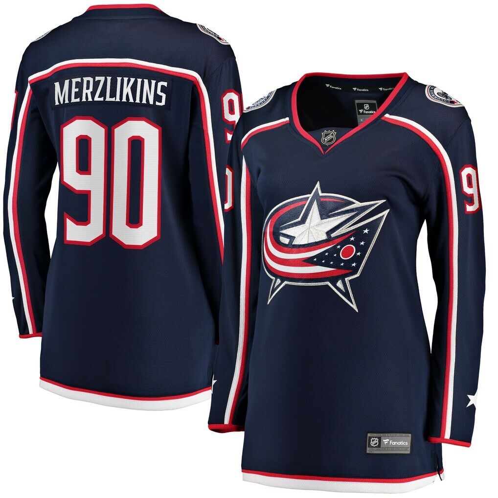 Elvis Merzlikins Columbus Blue Jackets Fashion7 Women's Home Breakaway Jersey