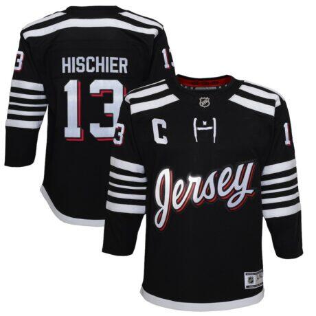 Nico Hischier New Jersey Devils Youth 2021/22 Alternate Premier Player Jersey - Black - Front View