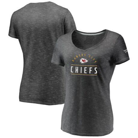 Kansas City Chiefs Fashion7 Women's League Leader Space Dye V-Neck T-Shirt - Charcoal - Front View