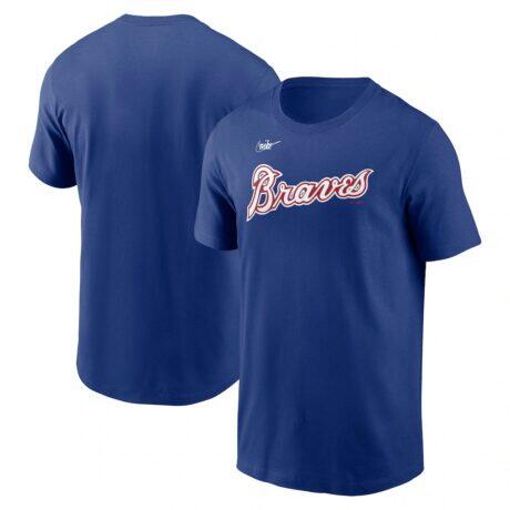 Atlanta Braves Nike Cooperstown Collection Wordmark T-Shirt - Royal - Front View