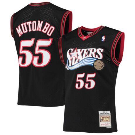 Dikembe Mutombo Philadelphia 76ers Mitchell & Ness Hardwood Classics Swingman Jersey - Black - Front View