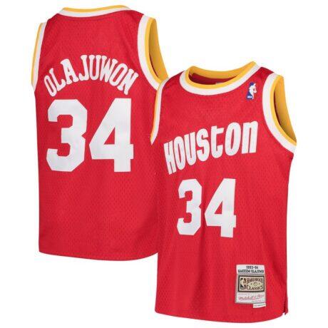 Hakeem Olajuwon Houston Rockets Mitchell & Ness Youth 1996/97 Hardwood Classics Swingman Jersey - Red - Front View