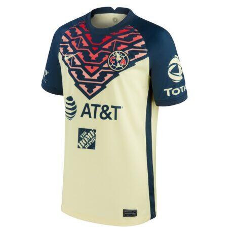 Club America Nike Youth 2021/22 Home Breathe Stadium Replica Jersey - Yellow - Side View