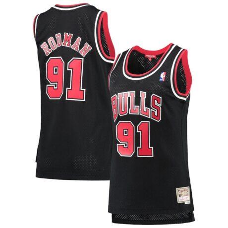 Dennis Rodman Chicago Bulls Mitchell & Ness Women's Hardwood Classics Swingman Jersey - Black - Front View