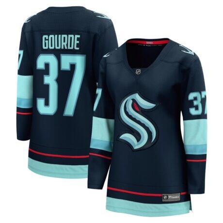 Yanni Gourde Seattle Kraken Fashion7 Women's Home Breakaway Player Jersey - Navy - Front View