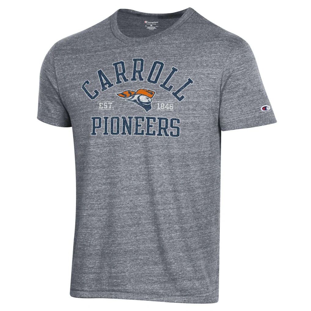 Carroll University Pioneers Champion Ultimate Tri-Blend T-Shirt - Heathered Gray