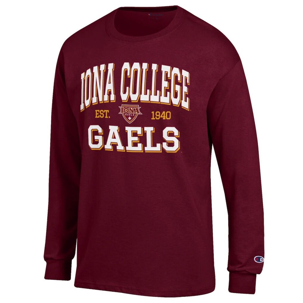 Iona University Gaels Champion Jersey Long Sleeve T-Shirt - Maroon